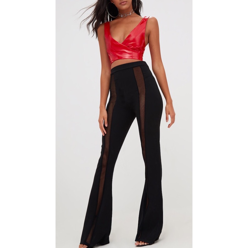 PrettyLittleThing Black Fishnet Insert Flares